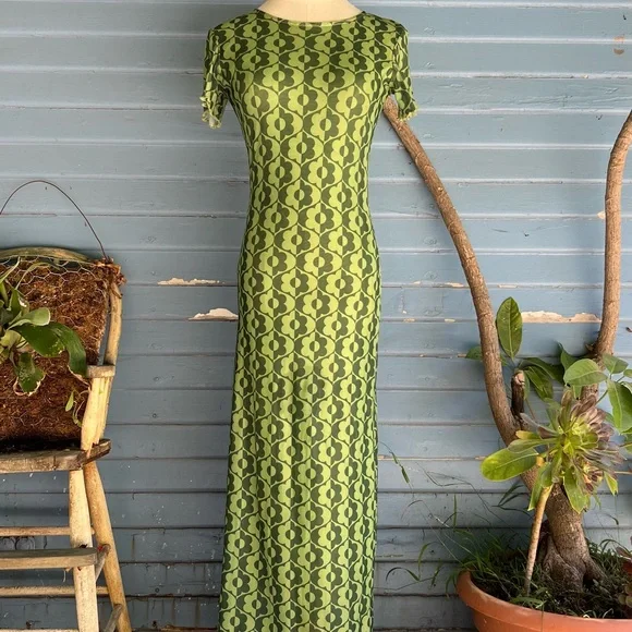 Motel Rocks Green and Yellow Sheath Maxi Dress - Picture 1 of 6